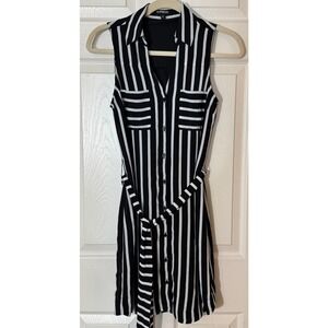 Express Womens Striped Button Front Shirt Dress XS Black‎ White Y2K Millenial